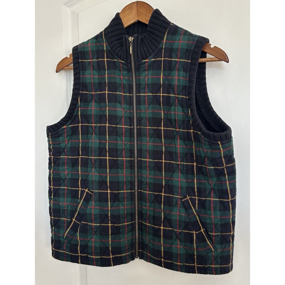 Chaus Sport Womens Vest Large Zip Tartan Plaid Quilted Academia Preppy Vintage